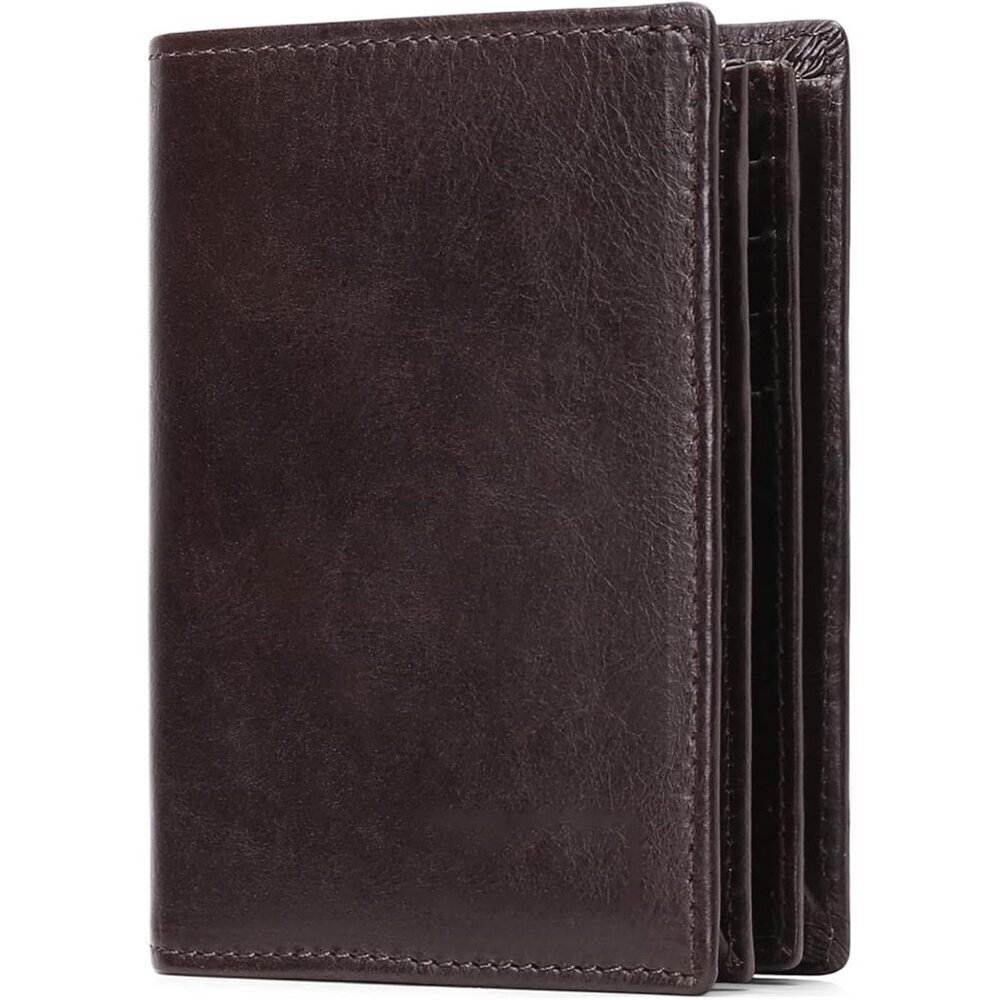 🆕Men's Coffee Leather RFID Bifold Wallet Large Capacity Credit Card Holder
